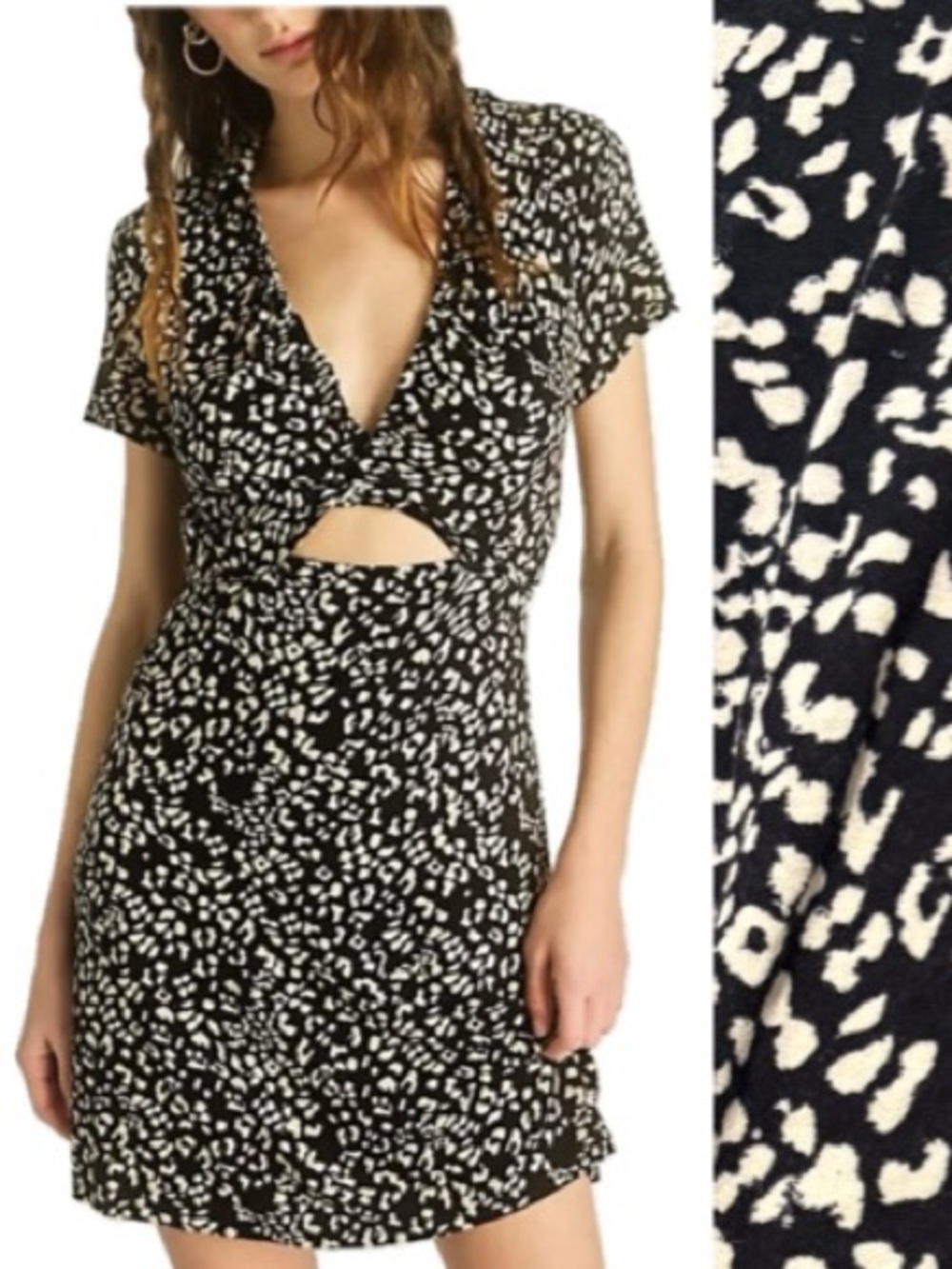 Free People Marsaille Leopard Print Mini Dress Size M Short Sleeve Peekaboo Bust